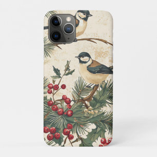 Capa Para iPhone 11 Pro Pássaro Canoro Patrimônio Holly Natal Creme Flores