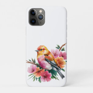 Capa Para iPhone 11 Pro Passaro Flor Rosa
