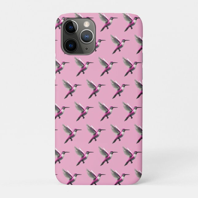 Capa Para iPhone 11 Pro Pássaro Humino Rosa Pixelado (Verso)