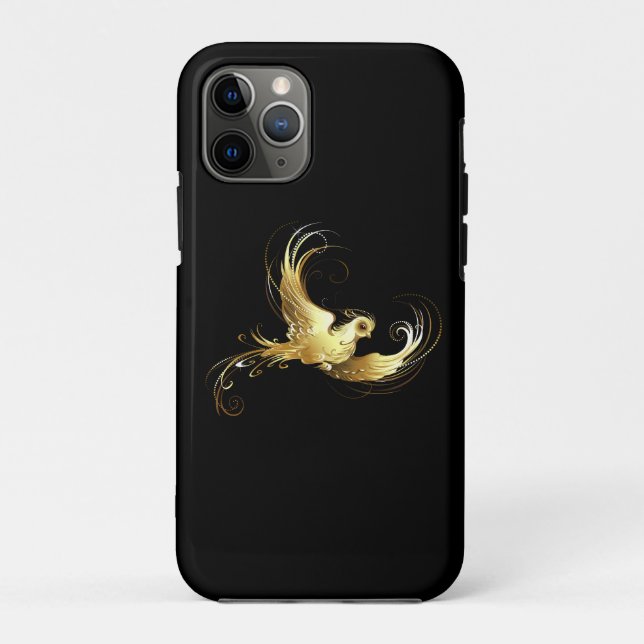 Capa Para iPhone 11 Pro Pássaro ouro sobre fundo preto (Verso)