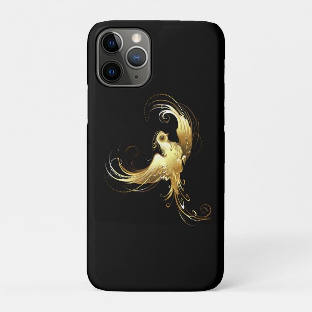 Capa Para iPhone 11 Pro Pássaro ouro sobre fundo preto (Verso)