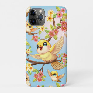 Capa Para iPhone 11 Pro Pássaros bonitos e felizes entre as flores da prim
