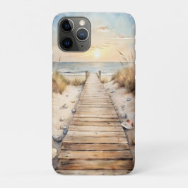 Capa Para iPhone 11 Pro Passeio da Praia do Pôr do Sol Aquarela