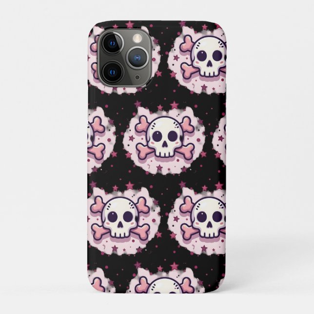 Capa Para iPhone 11 Pro Pastel Pink Skull and Crossbones (Verso)