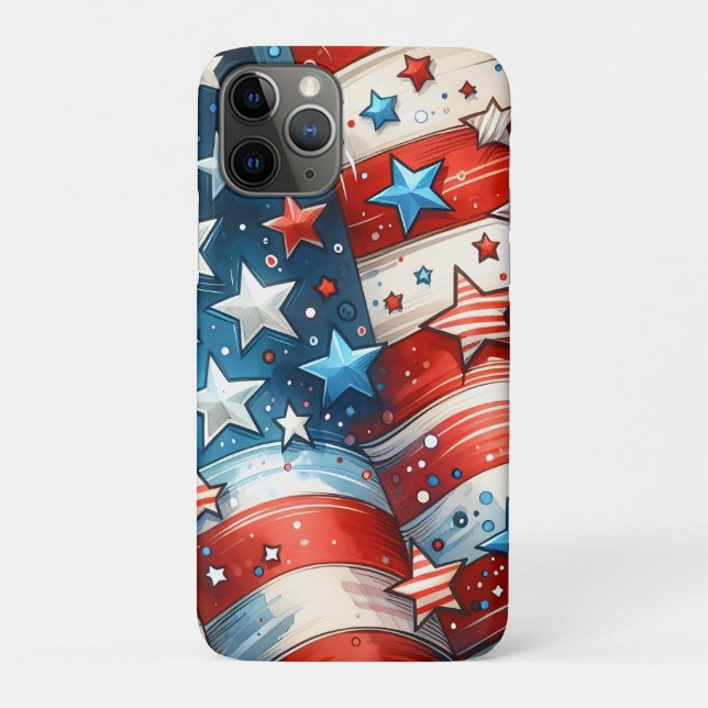 Capa Para iPhone 11 Pro Patriótico de Bandeira Vermelha, Branca e Abstrato (Verso)