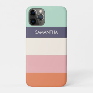 Capa Para iPhone 11 Pro Peach Mint Modern Color Blocks Stripes Personaliza