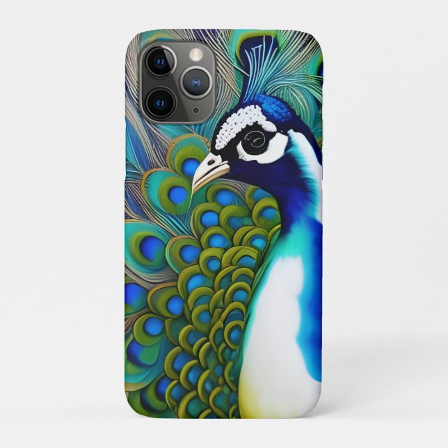 Capa Para iPhone 11 Pro Peacock Branco Azul e Verde (Verso)
