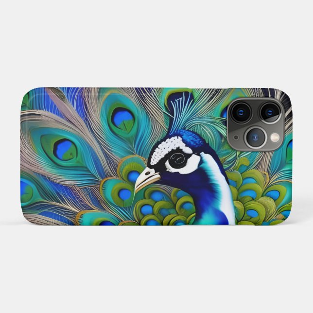 Capa Para iPhone 11 Pro Peacock Branco Azul e Verde (Verso (horizontal))