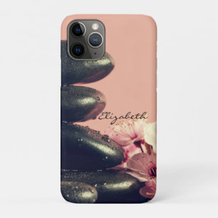 Capa Para iPhone 11 Pro Pedras Zen Pretas Flores