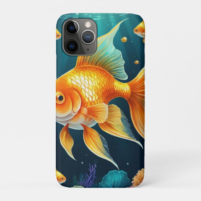 Capa Para iPhone 11 Pro Peixes Dourados submarinos (Verso)