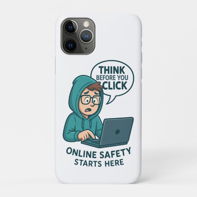 Capa Para iPhone 11 Pro Pense Antes de Clicar - Conscientização sobre Segu (Verso)