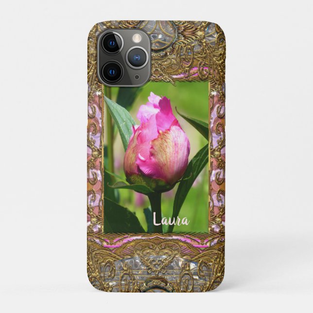 Capa Para iPhone 11 Pro Peony Bud Monograma (Verso)
