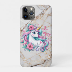 Capa Para iPhone 11 Pro Pequeno Unicórnio Bonito Com Flores para Mulheres