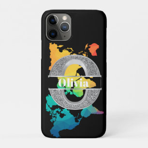 Capa Para iPhone 11 Pro Personalizado O Monograma Inicial Do Prata Seu Nom