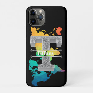 Capa Para iPhone 11 Pro Personalizado T Monograma Inicial do Prata Seu Nom