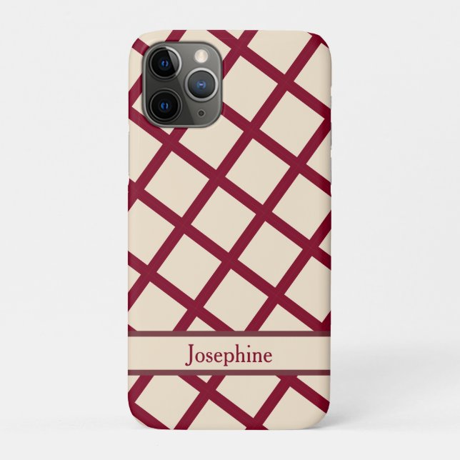 Capa Para iPhone 11 Pro Personalized Burgundy Cream Lattice Elegant Chic (Verso)