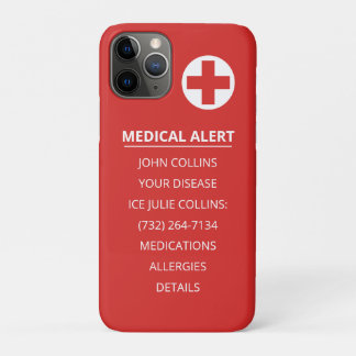 Capa Para iPhone 11 Pro Personalized Emergency Medical Alert ID Phone Tag