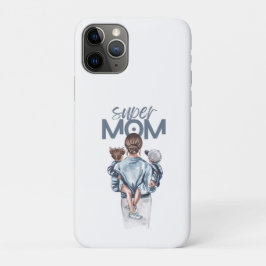 Capa Para iPhone 11 Pro Personalized Super Mom with Son and Daughter Gift