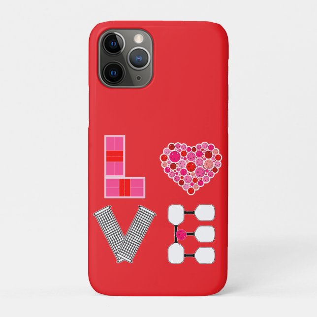 Capa Para iPhone 11 Pro Pickleball Love Heart Court Balls Paddles Rosa Ver (Verso)