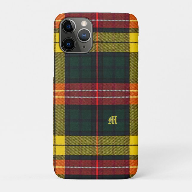 Capa Para iPhone 11 Pro Plaid do Clã Buchanan Padrão Escocês Monograma (Verso)