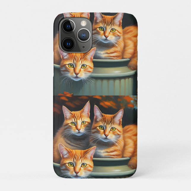 Capa Para iPhone 11 Pro Plantas Potes Ginger Cats (Verso)
