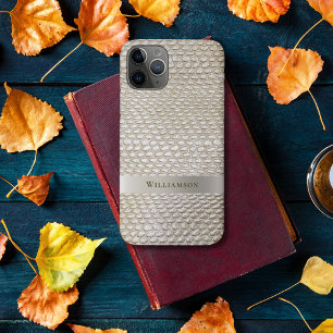 Capa Para iPhone 11 Pro Platinum Snakeskin Leather Digital Metal Titânio