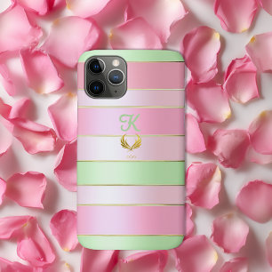 Capa Para iPhone 11 Pro Posh Monogramado Rosa e Verde Pastel
