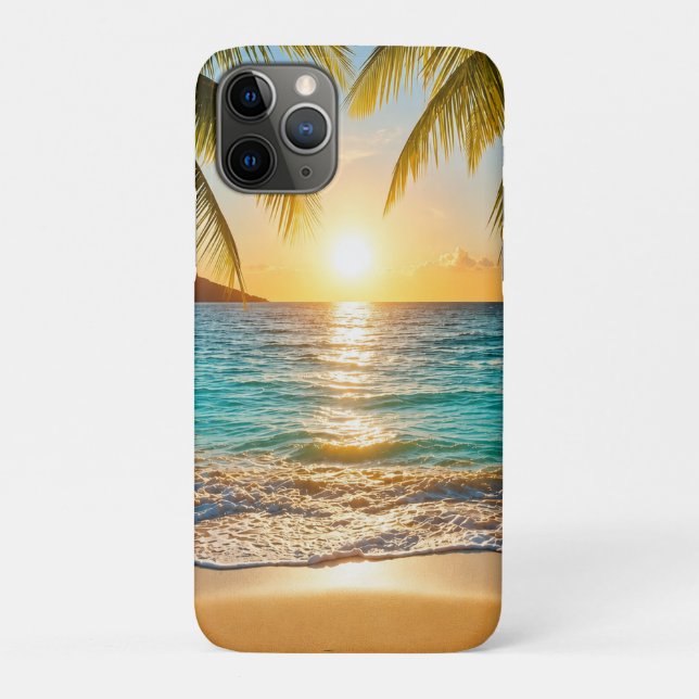 Capa Para iPhone 11 Pro Praia da Palmeira do Pôr do Sol (Verso)