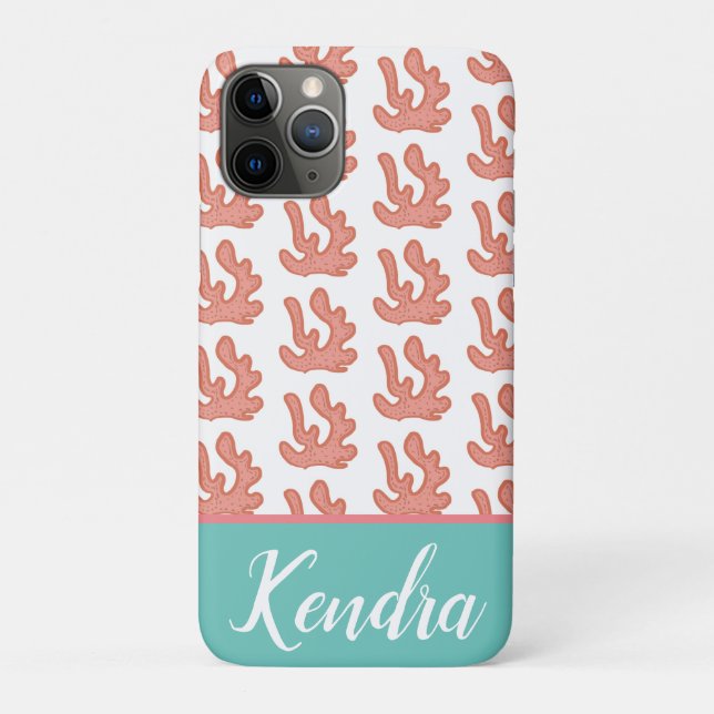 Capa Para iPhone 11 Pro Praia do Recife de Coral Padrão de Verão Azul Turq (Verso)