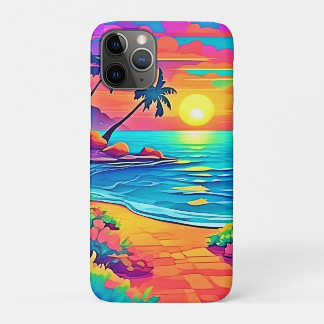 Capa Para iPhone 11 Pro Praia Sunset Tropical (Verso)
