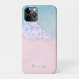 Capa Para iPhone 11 Pro Praia Tropical de Areia com Monograma do Mar Turqu