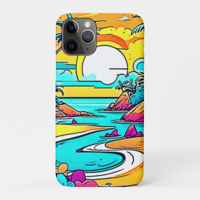 Capa Para iPhone 11 Pro Praia Tropical Sunset Vibrante (Verso)