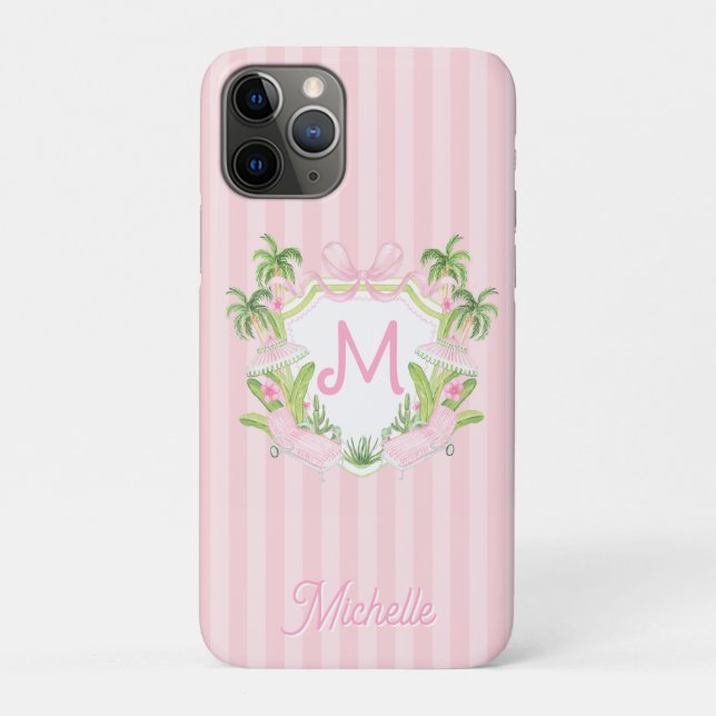 Capa Para iPhone 11 Pro Preppy Palm Beach Monogram Crest (Verso)