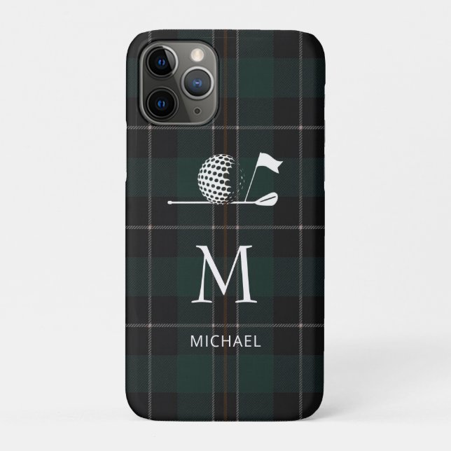 Capa Para iPhone 11 Pro Presente de Golfista de Golfe Elegante Xadrez Mono (Verso)