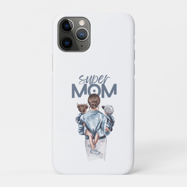 Capa Para iPhone 11 Pro Presente Personalizado de Super Mãe com Filho e Fi (Verso)