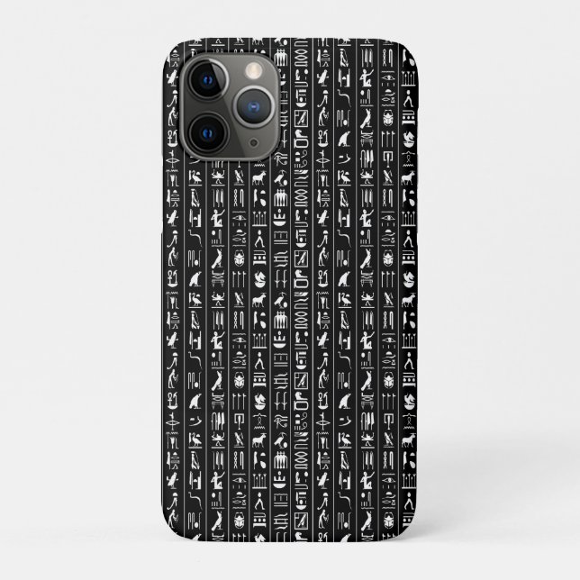 Capa Para iPhone 11 Pro Preto com Hieroglifos Brancos (Verso)