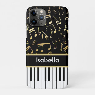 Capa Para iPhone 11 Pro Preto e ouro das notas musicais e das chaves do