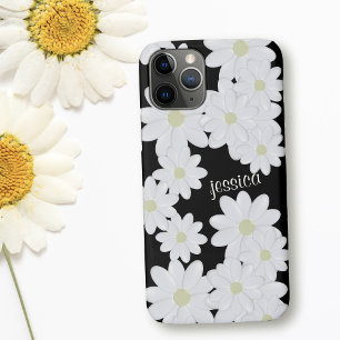 Capa Para iPhone 11 Pro Preto-margarida branca moderno