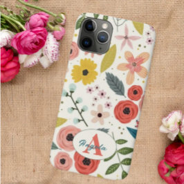 Capa Para iPhone 11 Pro Pretty Blush Pink Floral Botanical Monogram 