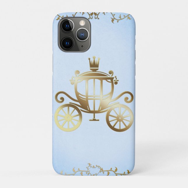 Capa Para iPhone 11 Pro Princesa Dourada e elegante Carruagem Azul Storybo (Verso)