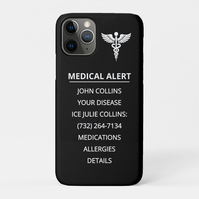 Capa Para iPhone 11 Pro Pulseira de Identificação de Alerta Médico de Emer (Verso)