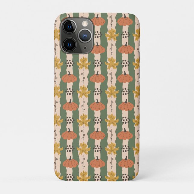 Capa Para iPhone 11 Pro Pumpkin Desenhado à Mão e Padrão Folha (Verso)