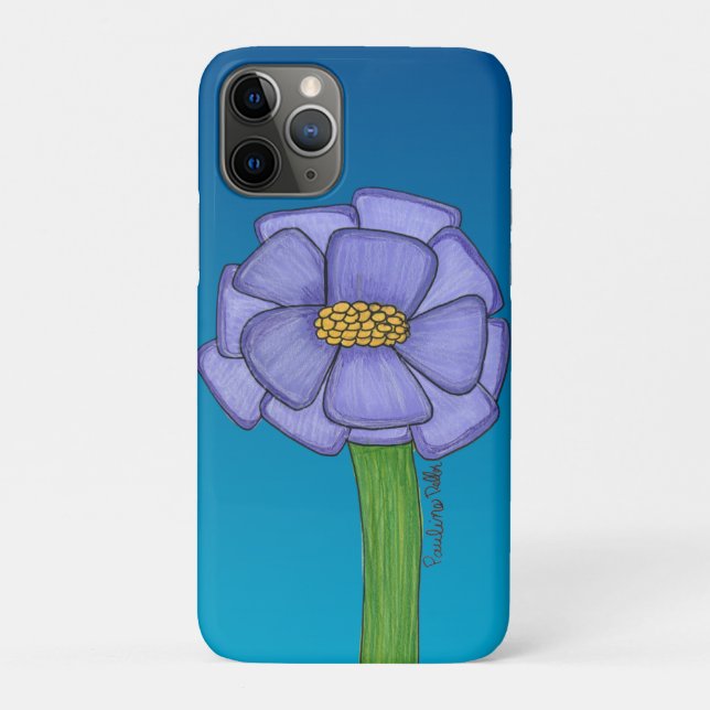 Capa Para iPhone 11 Pro Purple Square Flower with Blue background (Verso)