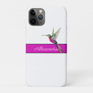Capa Para iPhone 11 Pro Púrpura Rosa Hummingbird Monograma Nome 
