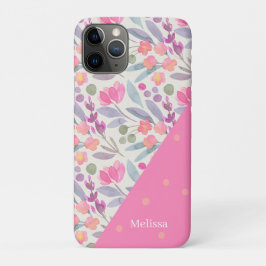 Capa Para iPhone 11 Pro Quadrícula Fluvial, Cor Floral, Rosa Personalizada