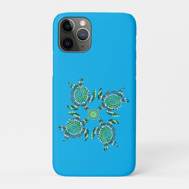 Capa Para iPhone 11 Pro Quatro Tartarugas Verdes Arte Dot (Verso)