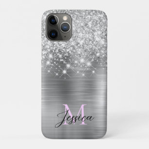 Capa Para iPhone 11 Pro Quic Silver Faux Glitter Lilac Monograma