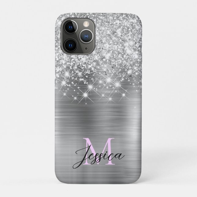 Capa Para iPhone 11 Pro Quic Silver Faux Glitter Lilac Monograma (Verso)