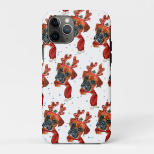 Capa Para iPhone 11 Pro Raça Boxer Aquarela Cachorro Padrão Estrelas Natal