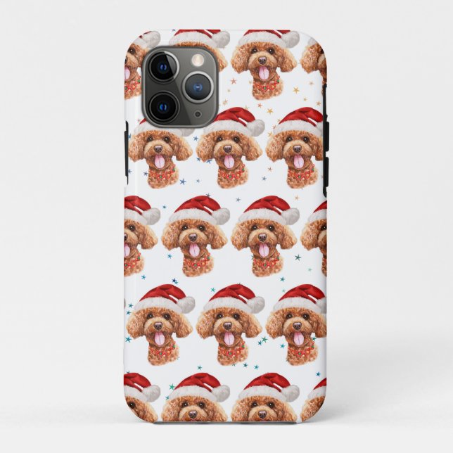 Capa Para iPhone 11 Pro Raça de Cão Poodle Estrelas de Natal (Verso)